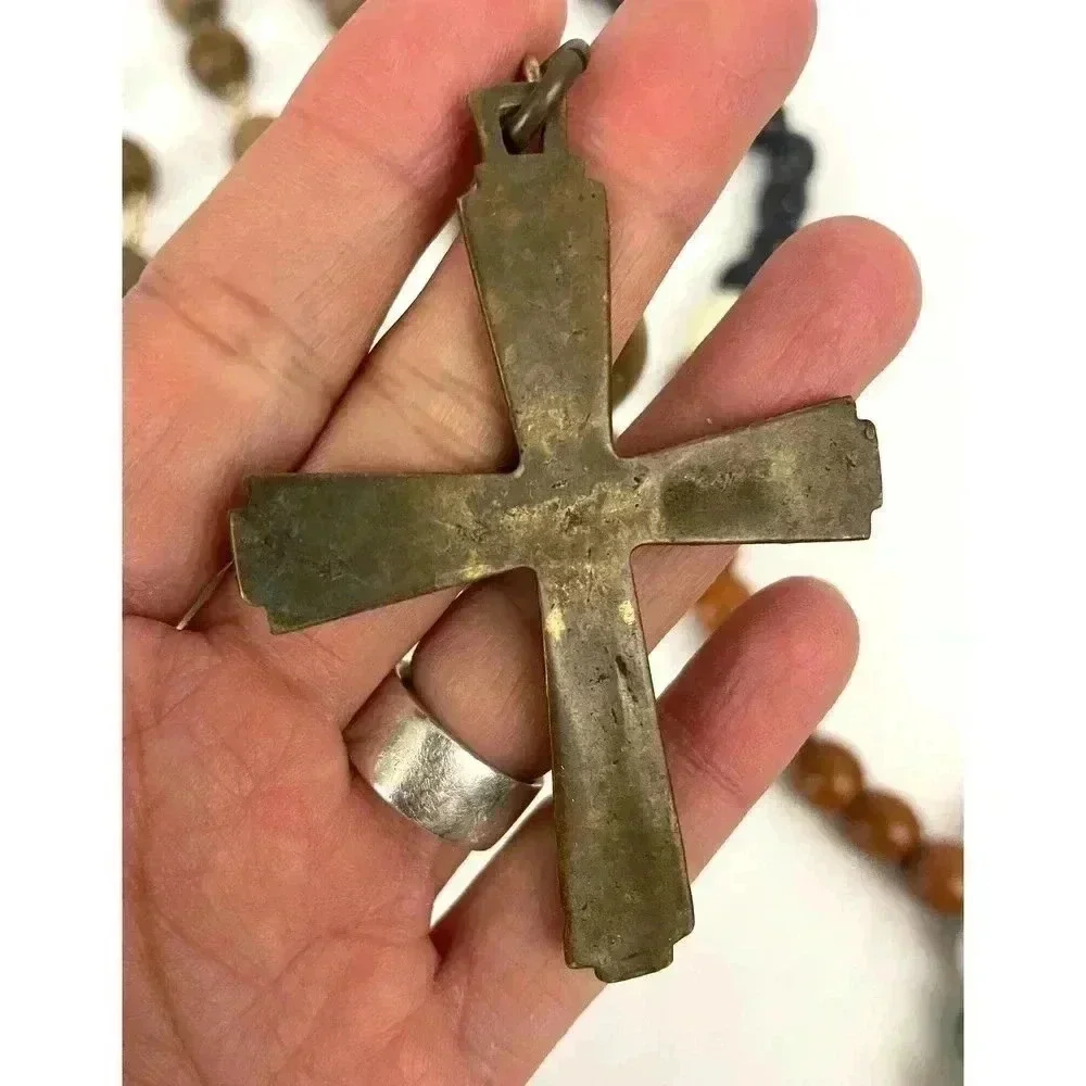 VTG Pair Wooden Rosaries Bronze Colorful‎